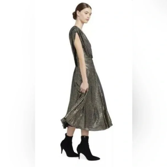 Alice & Olivia metallic drape front Roxy dress. Size 6. - Picture 7 of 9